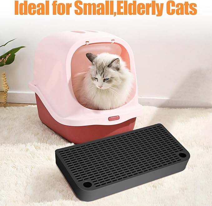 Black Litter Box Step Anti-Tracking & Easy to Clean,Portable Plastic Litter Box Ramp with Filter Function,Cat Steps for Small & Elderly Cats(12.6×6.3×1.57In)