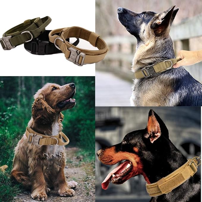 Xqpetlihai Tactical Dog Collar Adjustable Military Nylon Dog Collar with Control Handle and Heavy Duty Metal Buckle for Medium and Large Dogs (Brown,L)
