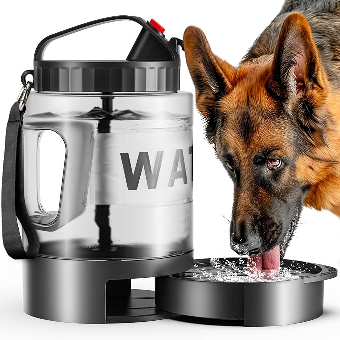 77oz Large Dog Water Bottle - Portable Travel Dog Water Dispenser & Bowl - Leak-Proof Pet Water Jug for Hiking, Camping, Walking & Car Trips, Black