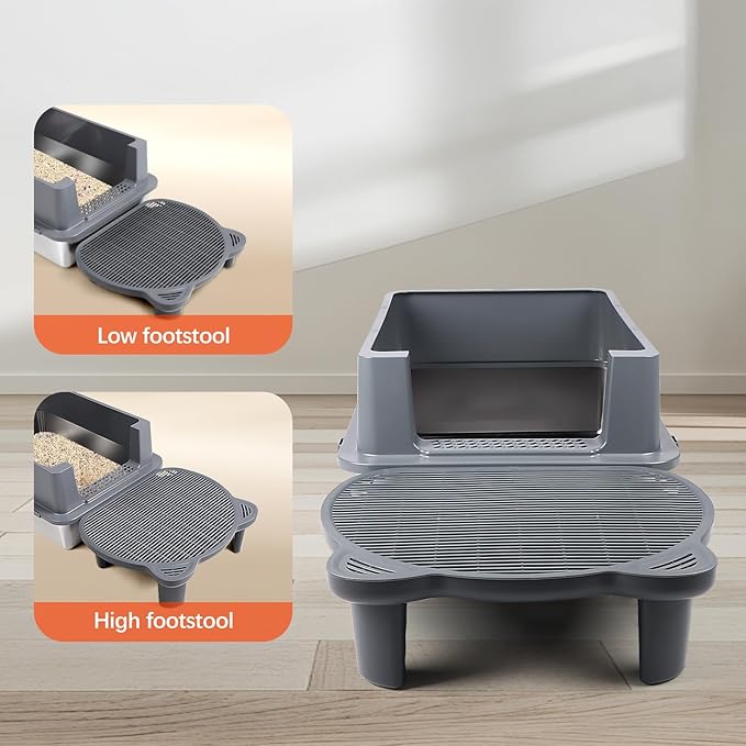 Adjustable Cat Ramp Litter Box Step Double Layer with Filter Function, Elevated Litter Box Ramp for Senior Cats Easy Cleaning Cat Litter Tray for Floor Indoor (Dark Grey)