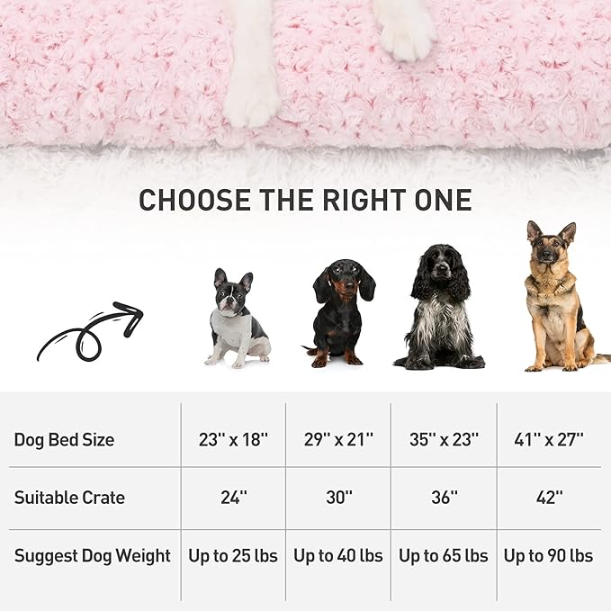 KSIIA Washable Dog Bed Deluxe Plush Dog Crate Beds Comfy Kennel Pad Anti-Slip Pet Sleeping Mat for Large, Jumbo, Medium, Small Dogs Breeds, 35" x 23", Pink