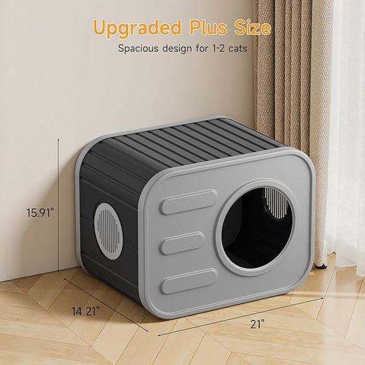 ONBRILL Outdoor Cat House Weatherproof with Dual Ventilation Windows, Spacious Durable PP Material Cat House for Outdoor Indoor Use, Easy to Assemble and Clean, Black