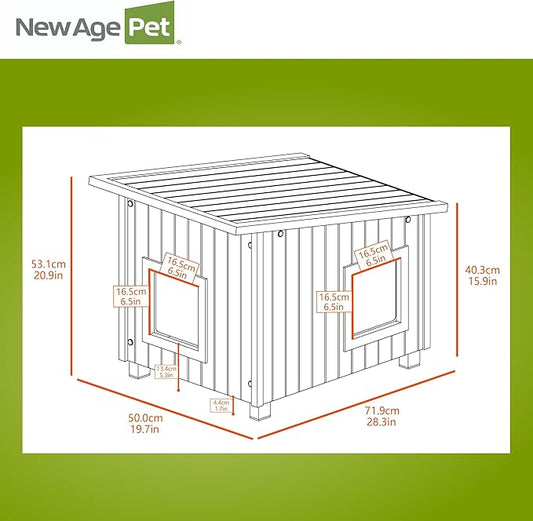 New Age Pet ECOFLEX Outdoor Cat House X-Large Weather Resistant, Raised Floor, Dual Vinyl Flaps, 30% Bigger, 28" W x 20" H