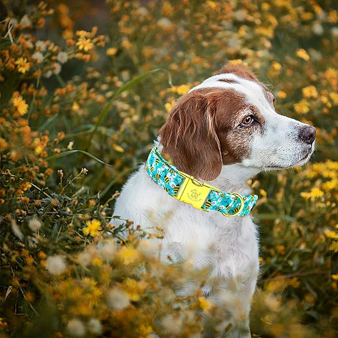 Elegant little tail Dog Collar, Summer Pet Collar Dog Durable Bees Print Dog Collars Girl or Boy Soft Pet Gift Adjustable Dog Collar for Small Medium Large Dogs