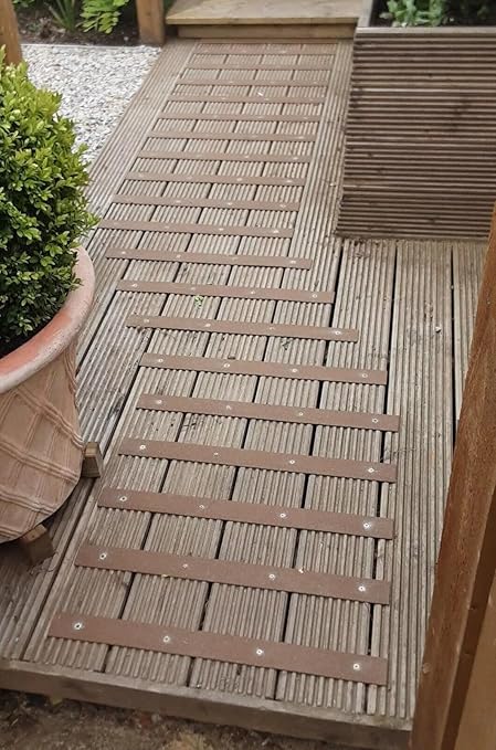 Anti-Slip Decking Strips - Pack of 5 (16" x 2") Heavy Duty GRP Non-Slip Treads for Outdoor Steps, Ramps & Decks - Weatherproof, Easy to Install, Long Lasting Safety Grip (Brown)