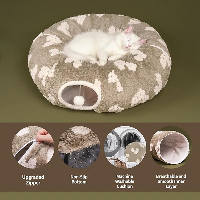 Pesen Cat Tunnel Bed with Soft Cushion, Cat Toys for Indoor Cats Enhance Bonding Between Pets and Owners, Encourage Exploration, and Satisfy Natural Instincts for Kittens, Dogs, and Rabbits