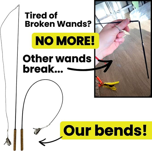 Forever Stick - The Unbreakable Cat Wand Toy, Extra Long Durable Cat String Toy for Indoor Cats, Cat Fishing Pole Toy for Bored Indoor Adult Cats, Feather String Toy On Stick Enrichment