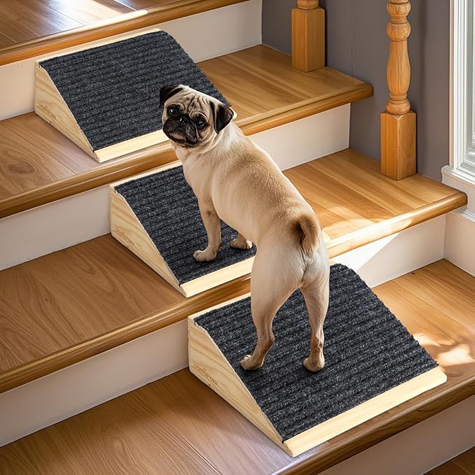 Dog Ramp for Stairs, Non-Slip Dog Stairs, Sturdy Wooden Pet Steps for Small Dogs and Cats Fits Staircase Indoor, Assist for Injured and Older Pets(2 Pack/S, Light Wood)