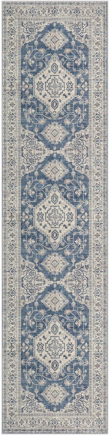 Lahome Oriental Hallway Runner Rug, 2.5x10 Washable Runner Ultra-Thin Hallway Rug for Bedroom Entryway, Soft Long Carpet for Kitchen Bathroom ?랰aundry Room, Blue