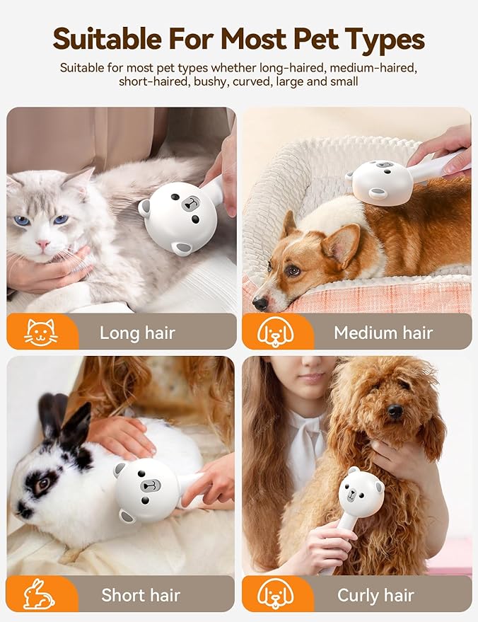 FEELNEEDY Cat Steam Brush, Brushes for Indoor Cats with Release Button, Dual Speed Spray USB Rechargeable Grooming Supplies, Cat Brush for Shedding Suitable for All Long-haired and Short-haired Pets