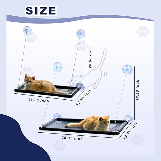 Cat Hammock for Wall with 4 Suction Cups, Cat Window Perch, Space Saving and Easy Mounted Large Cats Bed, Pet Resting Safety Holds (Large+ Medium)