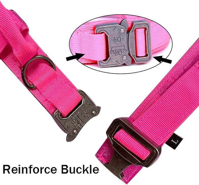 Xqpetlihai Tactical Dog Collar Adjustable Military Nylon Dog Collar with Control Handle and Heavy Duty Metal Buckle for Medium and Large Dogs (Pink,XXL)