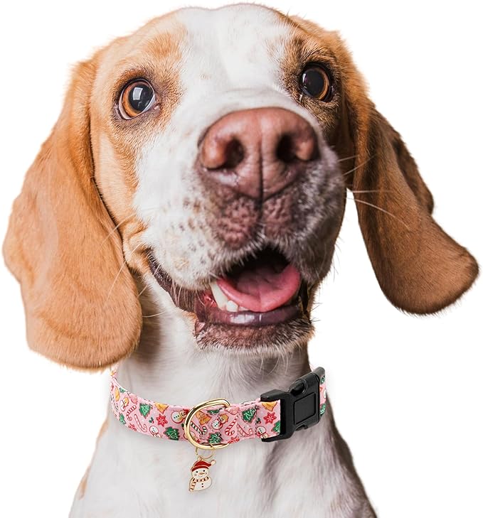 Christmas Dog Collar,Adjustable Cute Puppy Collar with Snowman Patterned Design for Small Medium Large Dogs,Soft Pet Collar with Safety Buckle for Girl Boy Dogs (Pink Snowman, Medium)