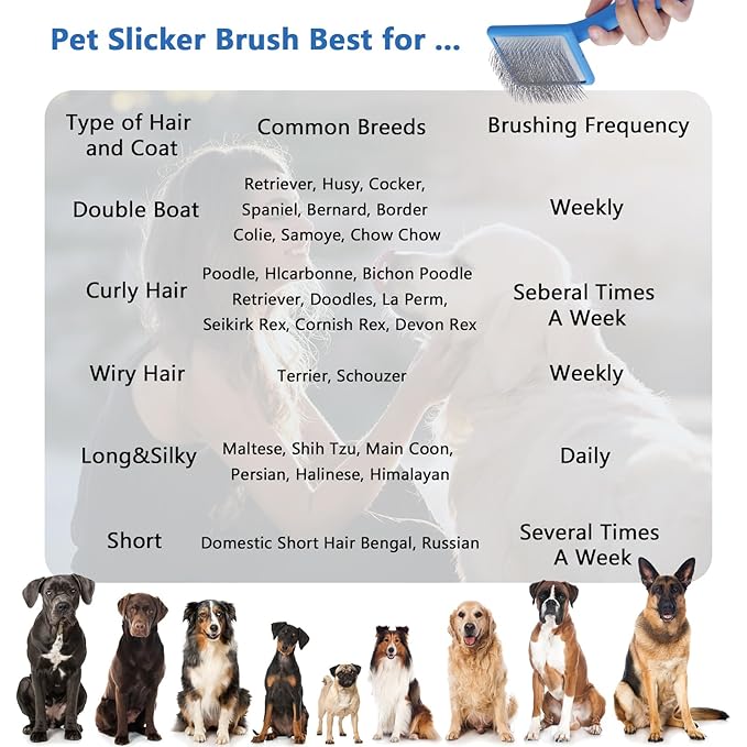 Ergonomic Slicker Brush for Long-Haired Dogs, Wooden Handle Dog Brush,Goldendoodles, Labradoodles, Poodles Long Pins for Grooming Loose Hair,Effectively Removes Tangles, Knots and Loose Fur