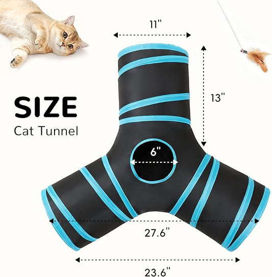 Tempcore Pet Cat Tunnel Tube Cat Toys 3 Way Collapsible, Tunnels for Indoor Cats,Kitty Bored Peek Hole Toy Ball Cat, Puppy, Kitty, Kitten, Rabbit