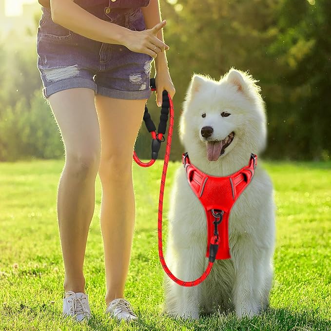 BARKBAY Dog Harness No Pull with ID Tag Pocket - Heavy Duty, Reflective, Easy Control for Large Dogs(Red,XL)