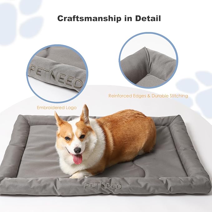 4-Season Water-Resistant Dog Beds for Metal Crates, Indoor & Outdoor Use for Dogs up to 80 lbs, Durable Oxford 900D Fabric, Plush Pillow & Supportive Foam, Washable (40 inches, Grey)