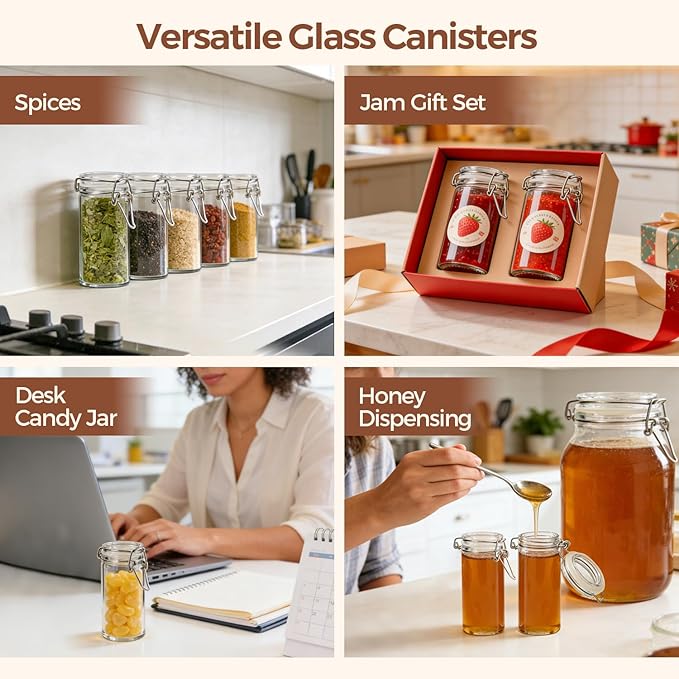 ComSaf 12 Pack 4 oz Glass Jars with Airtight Lids Food Grade, Small Glass Containers for Home Cooks, Crafts & Party Favors, Glass Spice Jars with Labels for Spices & Herbs Storage, Dishwasher Safe