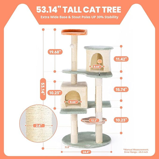 HYABi 53 Inch Flower Cat Tree - Multi-Level Cat Condo with Scratch Posts & Toys, Fresh Design Eco-Friendly Material, for Multi-Cat Households & Indoor Cat Playground