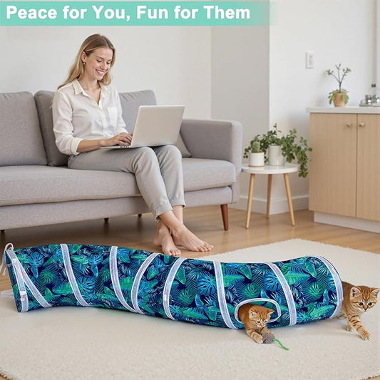 Glittme Cat Tunnel, Cat Tunnels for Indoor Cats, S-Shape Peekaboo Cat Cave with Cat Toys, Foldable Cat Tubes and Tunnels for Cats, Rabbit, Puppy, Guinea Pig