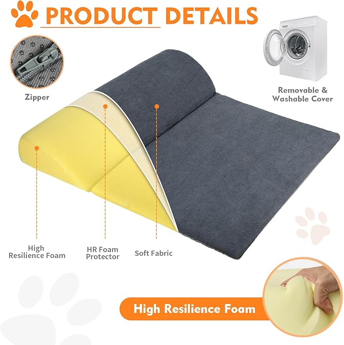 Dog Bolster Pillow with High Resilience Foam, Headrest for Medium Small Dogs, Benefit for Cervical Vertebra and Neck, Easy to Carry, Machine Washable Cover竊낰asy to Clean(Medium)