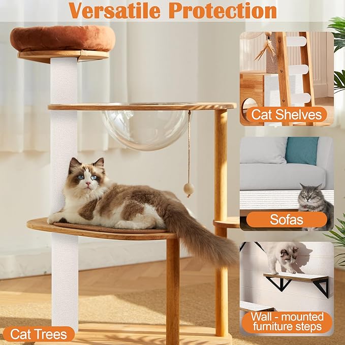 Cat Scratch Furniture Protector - 100" x 17" Trimmable Self-Adhesive Cats Claws Scratch Pads, DIY Cat Climbing Couch Protector for Scratch Post Cat Tree Replacement Indoor (Cream White)