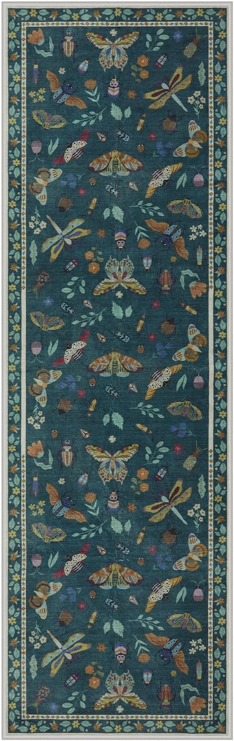 Lahome Insect Hallway Runner Rug, 2'5''x8' Ultra-Thin Washable Runners for Hallways Kitchen, Soft Laundry Room Rug Non-Slip Long Carpet for Entryway Bedroom Bathroom, Dark Green
