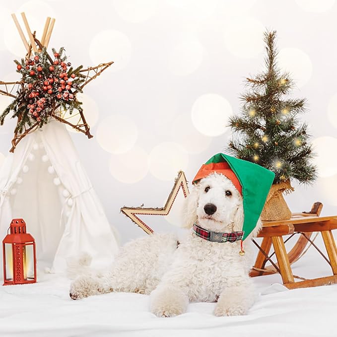 Elegant little tail Dog Collar, Christmas Red Plaid Pet Collar Cute Dog Collars Male or Female Pet Gift Adjustable Dog Collar for Medium Dogs