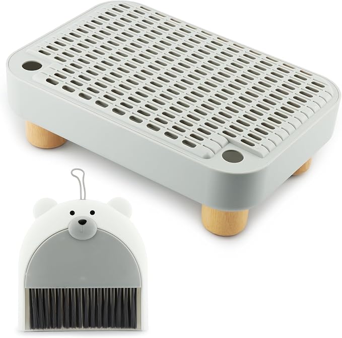 Pet Supplies Cat Litter Box Step Ramp with Wooden Base, Non-Slip Washable Step Pedal Stool, Anti-Tracking Catcher for Kitten and Elderly Cats