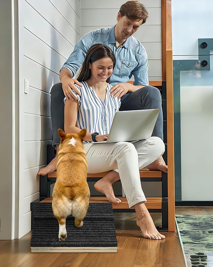 Foldable Wooden Dog Ramp for Stairs, Upgraded Non-Slip Dog ramps, 1 Pack for Dogs and Cats, Step and Stair for Injured and Elderly Pets(No Installation Required)