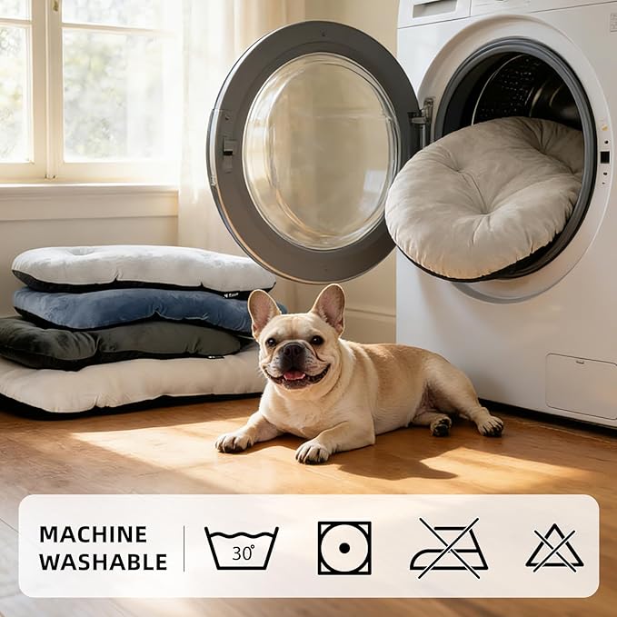 Washable Large Dog Bed for Medium & Large Breeds, Non-Slip Bottom & Plush Faux Silver Fox Fur Oval Cushion Pad for Big Dogs, Soft Mat for Crates, Beige, 41x27 Inch