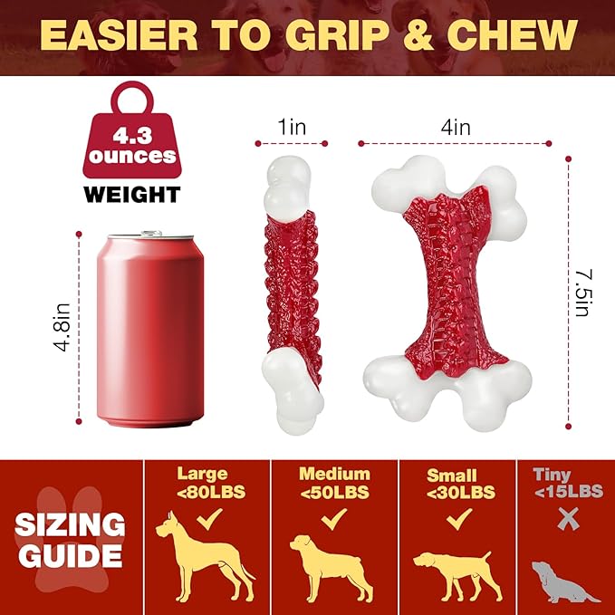 Tough Dog Toys, Toys for Aggressive Chewers Large Breed, Chew Dogs, Bone Toy Nylon Dogs Almost Indestructible