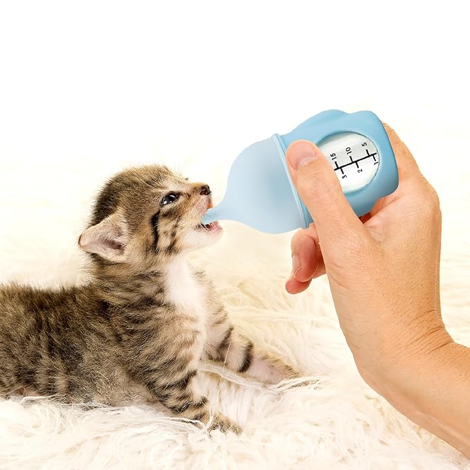 Ergonomic Pet Nursing Bottle,Puppy Bottles for Nursing Puppy Milk - 20ml Slow Flow Kitten Bottle Feeding kit for Newborn Kittens/Puppies/Small Animals, Easy-Clean Silicone Feeder (Blue)