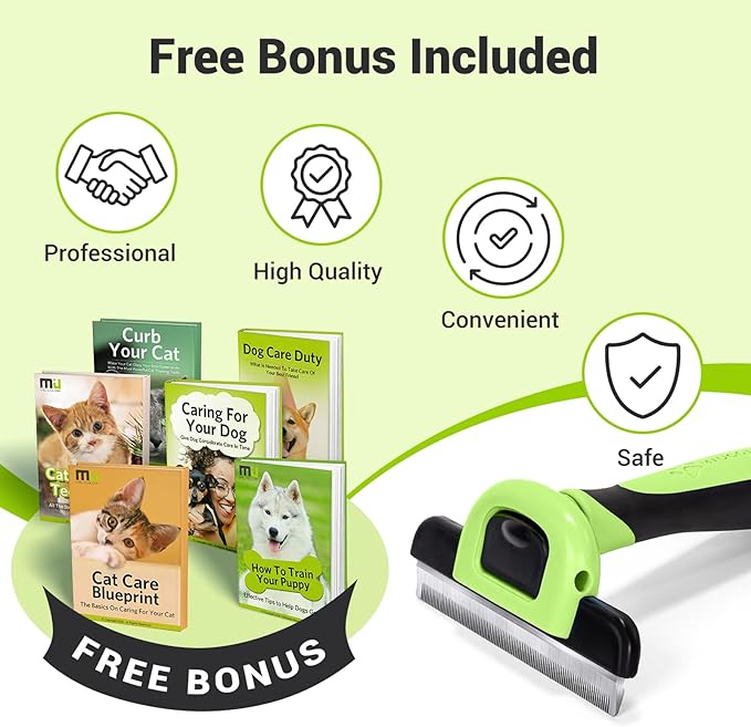 MIU COLOR Pet Grooming Brush, Deshedding Tool for Dogs & Cats, Effectively Reduces Shedding by up to 95% for Short Medium and Long Pet Hair,Apple Green