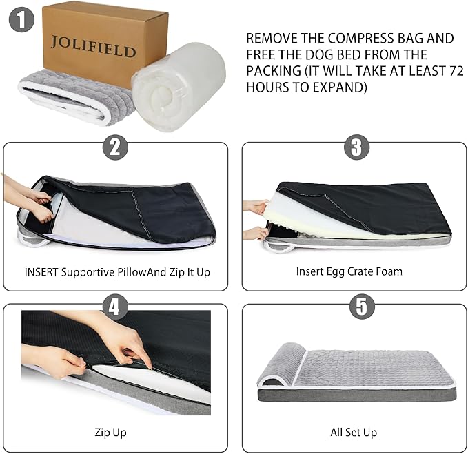 Orthopedic Dog Bed Medium Size Dog with Pillow 30''X20'', Waterproof Soft Comfortable Egg Crate Foam Pet Crate Beds Mat with Removable Washable Cover and Non-Slip Bottom, Taupe
