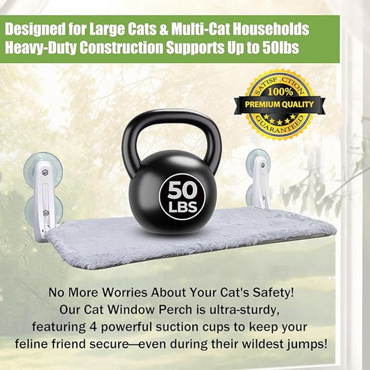 Rrglros Cat Window Perch - Foldable, Breathable & Plush Cat Hammock for Window with Sturdy Frame, 360° View for Sunbathing & Relaxation
