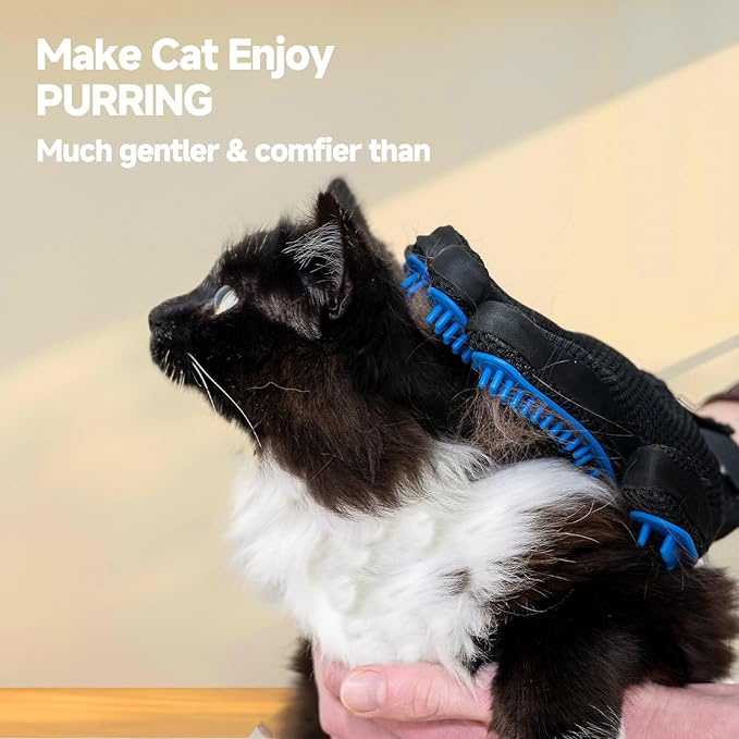 2-in-1 Pet Grooming Glove & Fabric Hair Remover - Reusabie, Silicone Massage Bristles,Static Adhesion for Quiuck Shedding Control,Safe for Dogs & Cats
