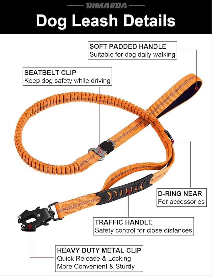 Heavy Duty Dog Leash, 4-6FT Shock Absorbing Dog Leashes with Traffic Handle and Comfortable Padded Handles, Advanced Easy Metal Clip, No Pull Reflective Leash for Medium Large Dogs That Pull (Orange)
