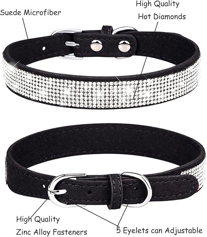 Bling Dog Collar for Small Medium Large Dogs, Rhinestone Dog Collars for Girl and boy Dog, Diamond Puppy Collars, Adjustable Leather Suede SOFE Cat Collar (M(13"-15.4"/33CM-39CM), Black1)