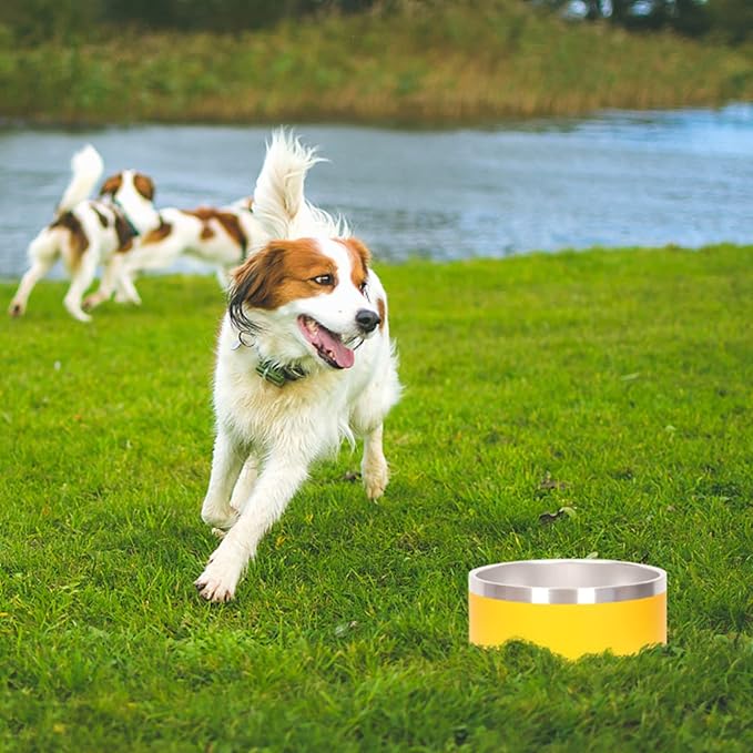 Large Dog Water Bowl Yellow Stainless Steel Dogs Bowls Outdoor Insulated No Spill Pet Food Bowl for Large Dogs Cats & Pet Gifts for Dog Lover Mom Girl Dad, (Yellow)