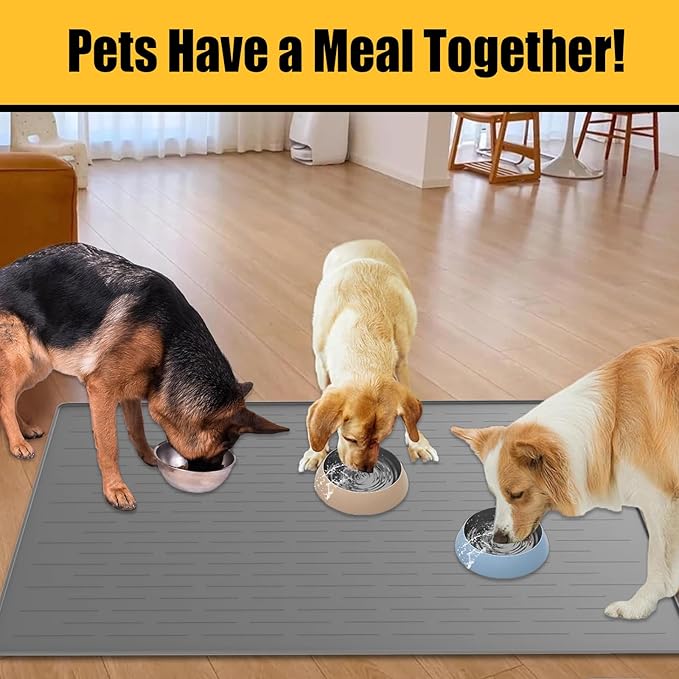 1.5MM Super Thick Dog Food Mat, 48"x32" Silicone Dog and Cat Mats for Food and Water Bowls, Waterproof Pet Feeding Mat for Contain Spills Protects Floors, Multiple Colors & Sizes for Pets, Brown