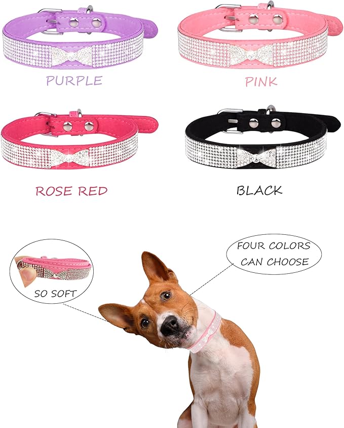 Dog Collar for Small Dogs, Adjustable Leather Suede Bling Dog Collars,Pink Dog Collar Cat Collar, Rhinestone Dog Collar (XS, pink4)