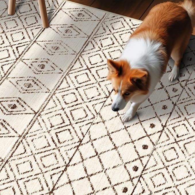 2'6"x8' Washable Hallway Runner Rug - Moroccan Kitchen Non Slip Rug Low Pile Floor Carpet with Rubber Backing Vintage Indoor Mats for Living Room Bedroom Laundry 2'6"x8' Geo Beige