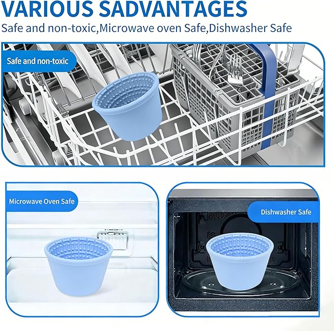 Large Silicone Dog Bowls,Non-Slip Dog Licking Treat Dispenser,Anxiety Relief Slow Feeder Treat Dispenser, Slow Feeder Bowls for Small Medium Large Breed Dogs,BPA Free Silicone(blue-4cup).