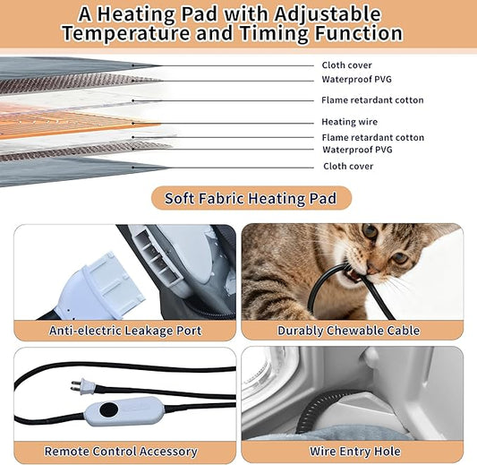 Heated Cat House Outside for Winter,Plastic Cat House Waterproof for Outdoor, Feral Cat Shelter with Escape Door, Easy to Assemble Easy to Clean
