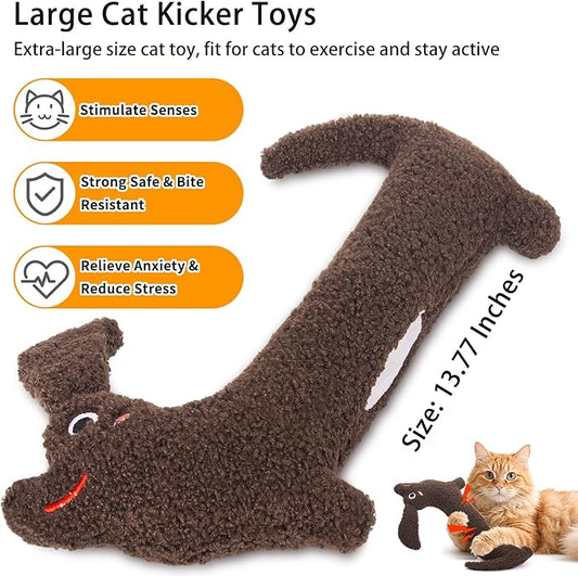 Refillable Cat Kicker Toy with Natural Catnip & Silvervine - 13.77 Inch Long Chew Toy for Indoor Cats, Crinkle Sound & Teeth Cleaning Fun, Interactive Catnip Toy for Kittens & Adult Cats