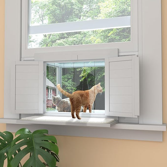 Cat Window Box, Universal Cat Window Perch Catio with Waterproof Transparent Top Fits Double Hung Frames 24" to 38.5" Wide, for Sunbathing, Napping & Nature Viewing