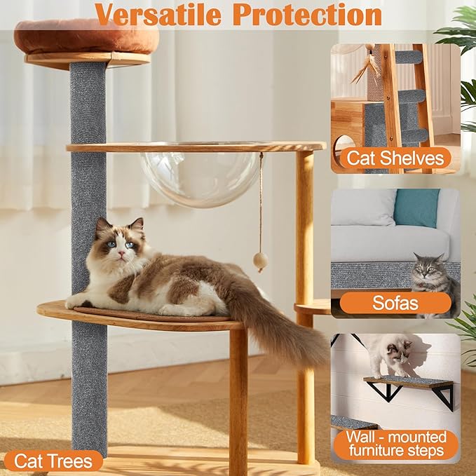 Cat Scratch Furniture Protector - 138" x 13.8" Trimmable Self-Adhesive Cats Claws Scratch Pads, DIY Cat Climbing Couch Protector for Scratch Post Cat Tree Replacement Indoor (Light Gray)