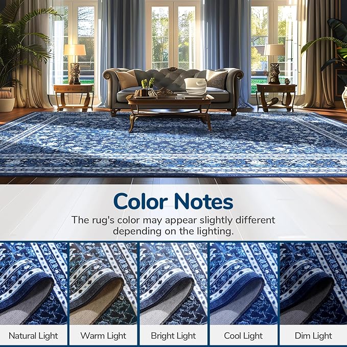 Lessymo 2 x 3 Entryway Rug - Machine Washable Area Rugs Boho Faux Wool Low Pile Area Rug for Bedroom, Floral Medallion Vintage Outdoor Rugs with Non-Slip Rubber,Blue White