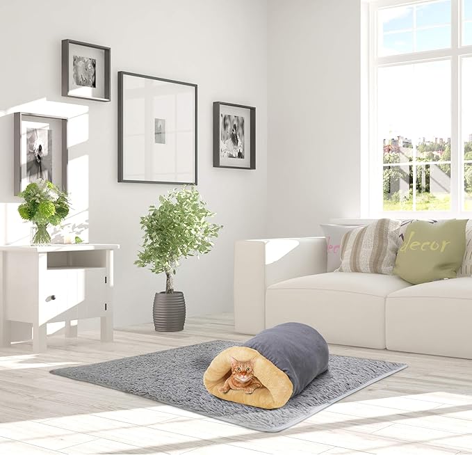 4 in 1 Self Warming Burrow Cat Bed, Pet Hideway Sleeping Cuddle Cave (Gray)